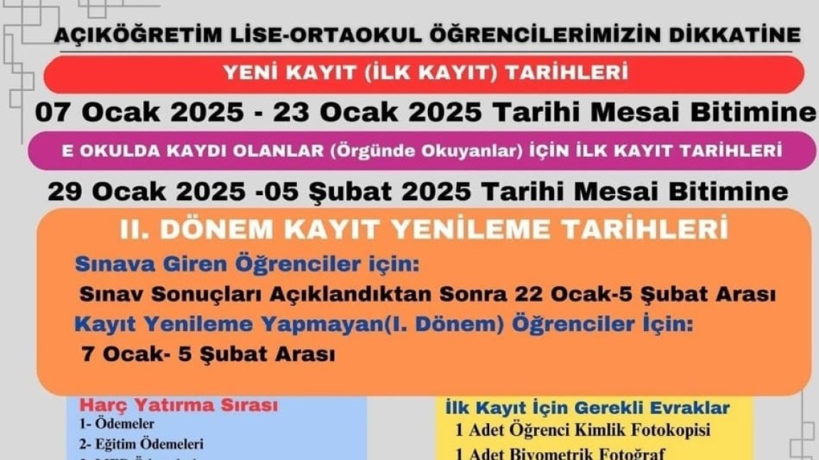 Açık Öğretim Kayıt İşlemleri